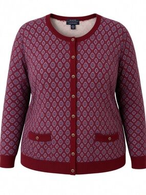 010 NWT Lands' End Burgundy Patterned Button-Front Cardigan Sweater